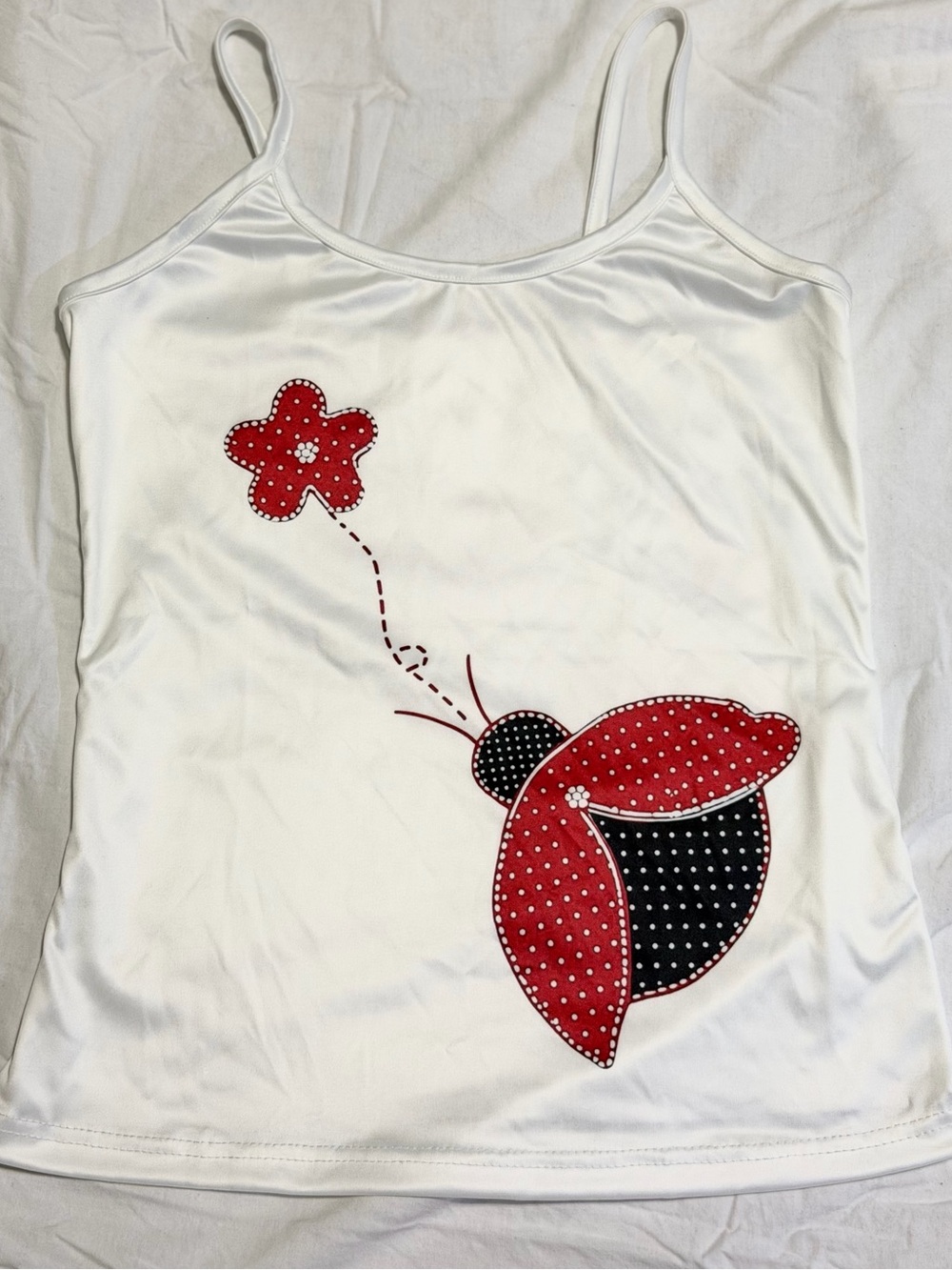 & Other Stories White Camisole with Red & Black Ladybug Appliqué
